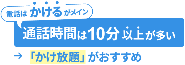 電話は”かける”がメイン、かつ通話時間は10分以上が多い方は「かけ放題」プランがおすすめ！