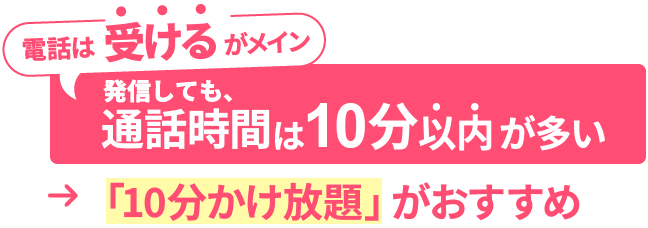 電話は”受ける”がメイン、かつ発信しても通話時間は10分以内が多い方は「10分かけ放題」がおすすめ！
