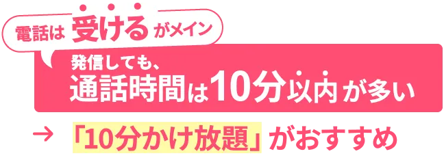電話は”受ける”がメイン、かつ発信しても通話時間は10分以内が多い方は「10分かけ放題」がおすすめ！